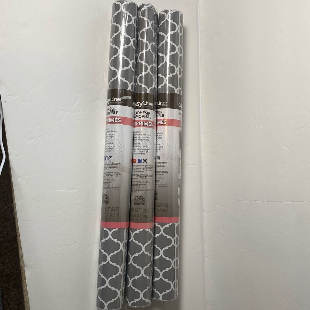 Duck Brand Easy Liner Removable Adhesive 3 Rolls Grey Quatre 20" x 15'